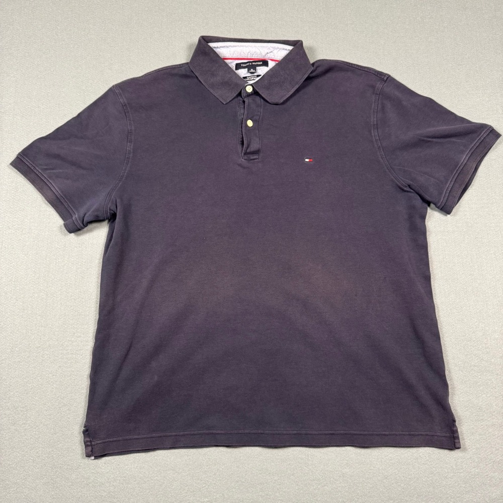 Tommy Hilfiger Mens XL Custom Fit Polo Shirt Navy Blue Cotton Short Sleeve Faded
